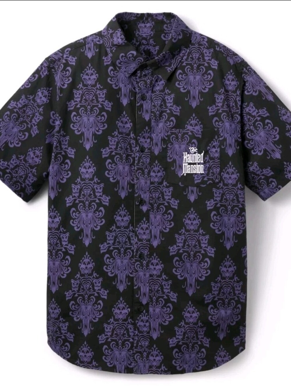 DisneyParks The Haunted Mansion Wallpaper Woven Camp Shirt Size Large NWT